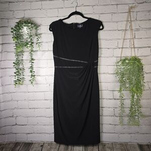 American Living Black Asymmetrical Ruched Cocktail Dress, Size 8 Euc